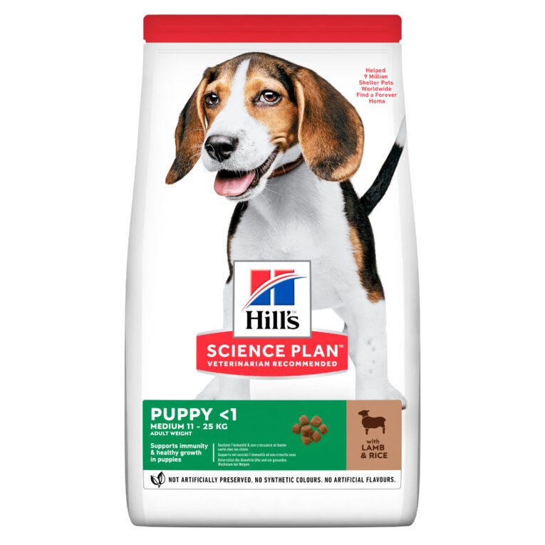 hills-science-plan-xiri-trofi-puppy-medium-gia-koutavia-me-arni-kai-ryzi